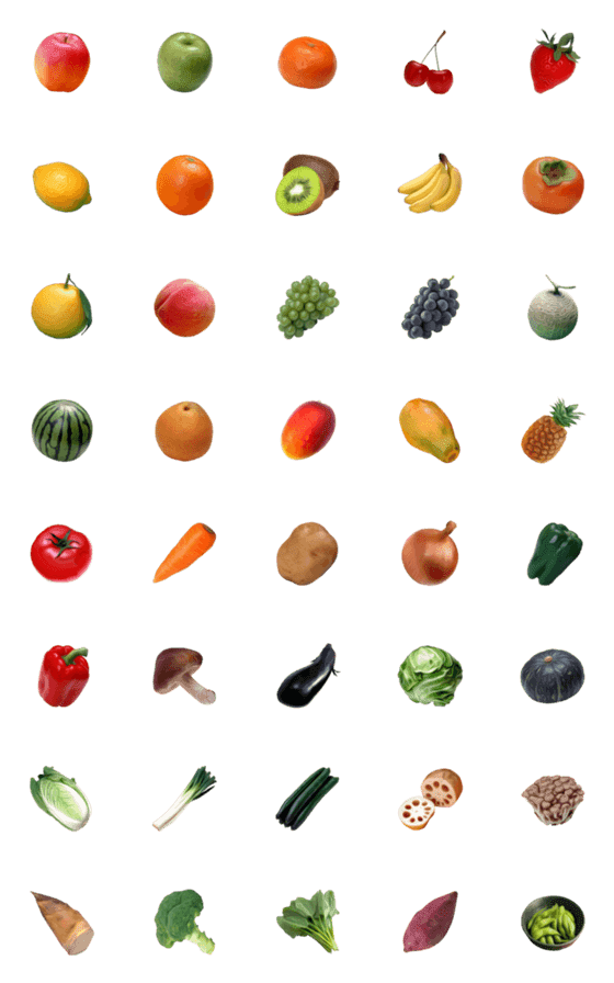 [LINE絵文字]リアルに描くフルーツと野菜の絵文字の画像一覧