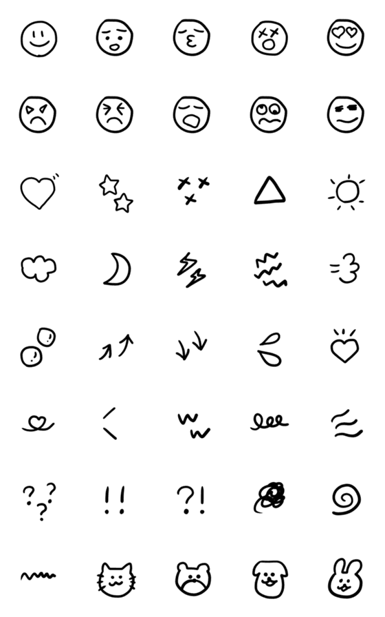 [LINE絵文字]手書き風シンプル絵文字の画像一覧