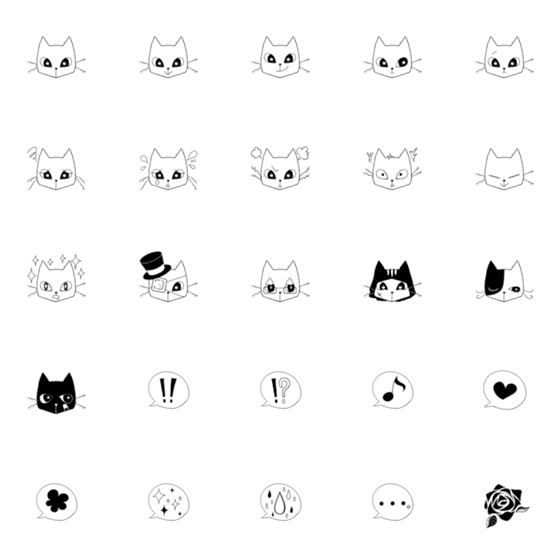 [LINE絵文字]モノクロ猫の画像一覧