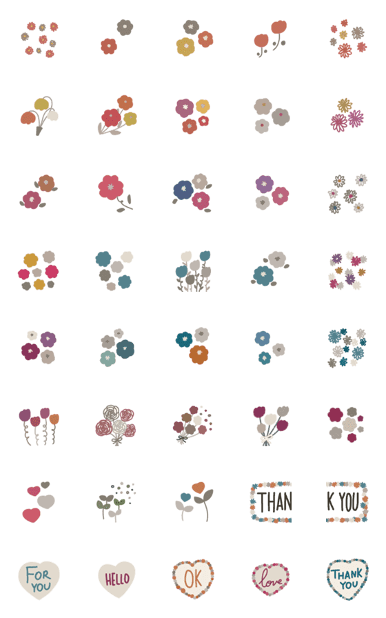 [LINE絵文字]くすみカラーのオシャレお花の画像一覧