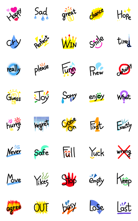 Line絵文字 ポップなデザインの英語で気持ちを伝える 40種類 1円