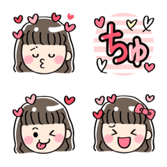 [LINE絵文字] 【日常】女の子(黒髪)の気持ち❤絵文字の画像