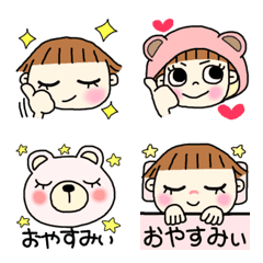 [LINE絵文字] ずきんちゃん(ピンクのクマさんバージョン)の画像