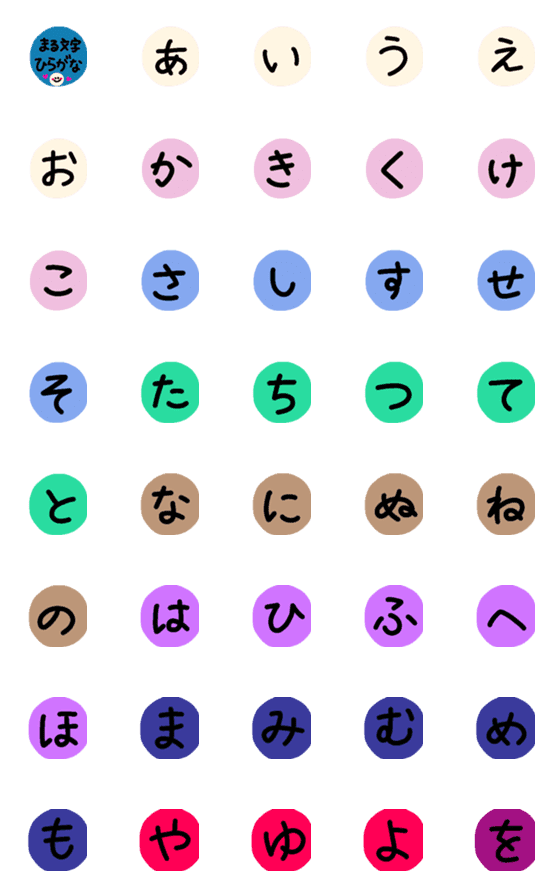 [LINE絵文字]だれでもつかえるまる文字(ひらがな)の画像一覧