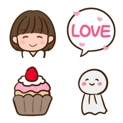 [LINE絵文字] おかっぱ女子のシンプル絵文字ー定番ーの画像