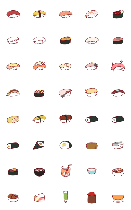 [LINE絵文字]ゆるかわいいお寿司の絵文字の画像一覧