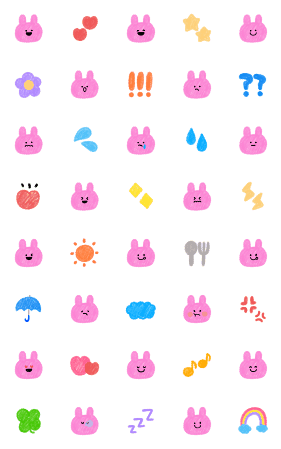 [LINE絵文字]ゆるかわ♡クレヨンうさぎ絵文字(1)の画像一覧