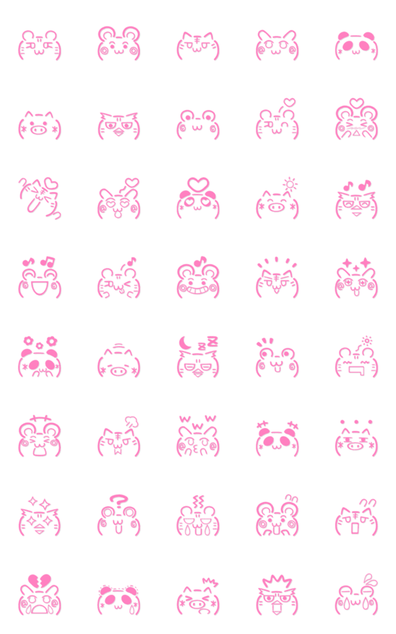 [LINE絵文字]顔文字風アニマルピンク絵文字の画像一覧
