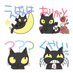 [LINE絵文字] カラフル黒猫で一言の画像