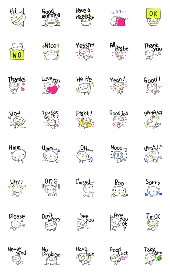 [LINE絵文字]『絵文字』なかいさんちのねこ英語あいさつの画像一覧