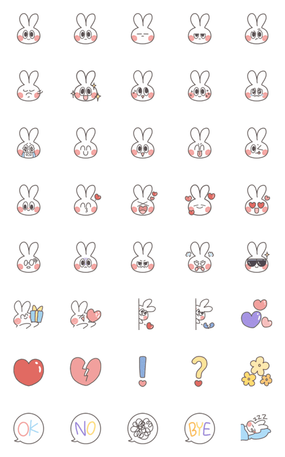 [LINE絵文字]Lovely white rabbit Emojiの画像一覧