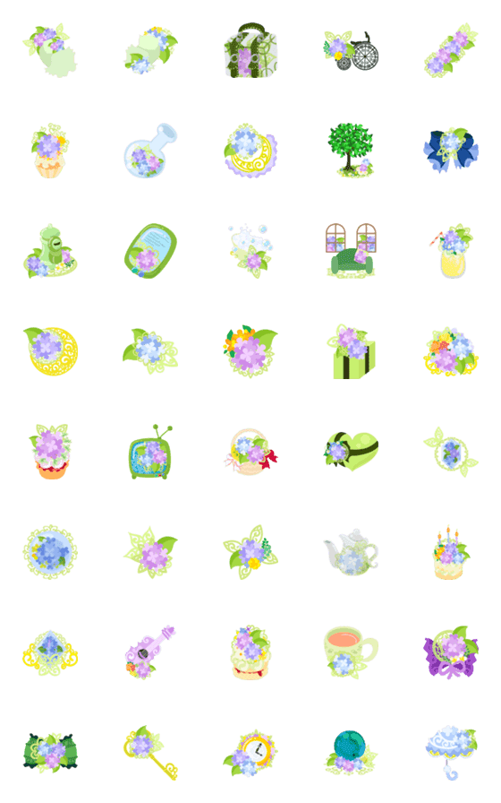 [LINE絵文字]Cute Hydrangea Emojiの画像一覧