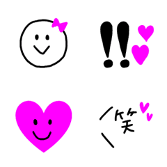 [LINE絵文字] 黒×ピンク 定番絵文字の画像