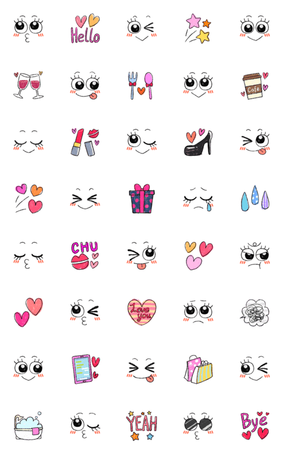 [LINE絵文字]大人おしゃガーリー♥️可愛デカ目クレヨンの画像一覧