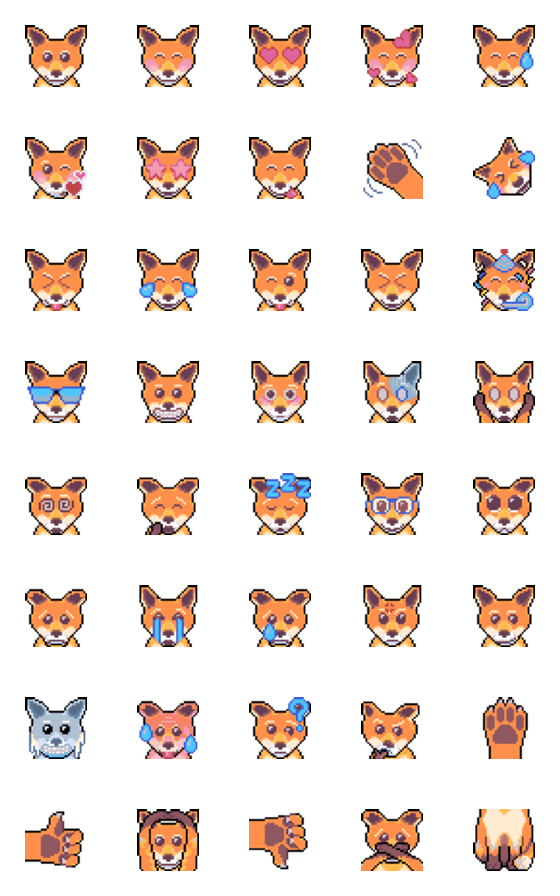 [LINE絵文字]Fox Pixel Art Emotions (Version 2)の画像一覧