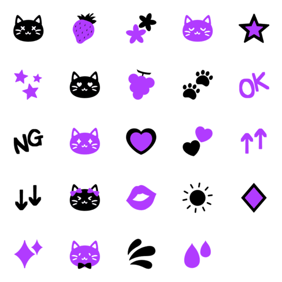 [LINE絵文字]ゆるかわ猫さん -Black ＆ Purple-の画像一覧