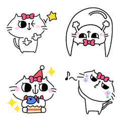 [LINE絵文字] しろねこりぼん絵文字(3)の画像