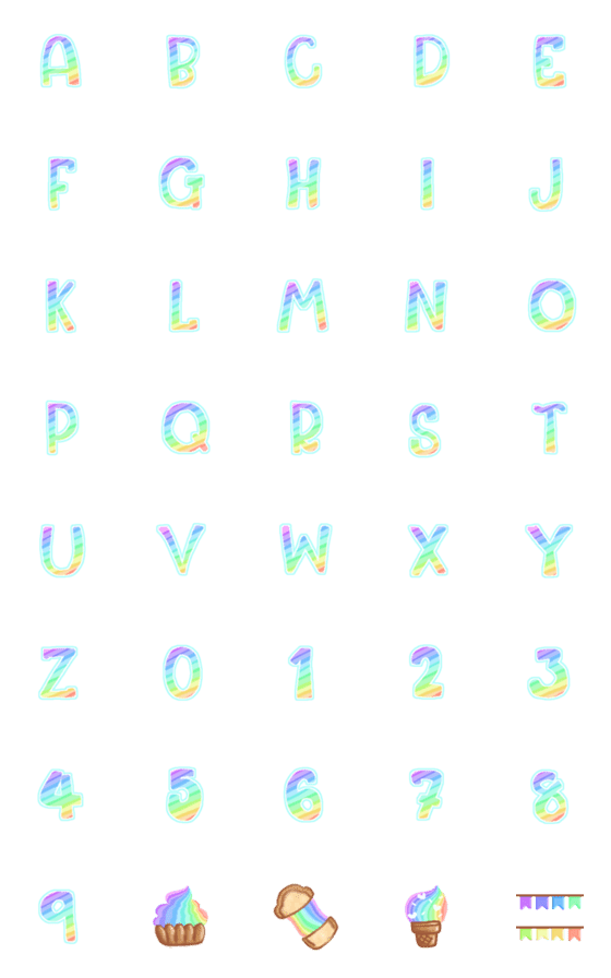 [LINE絵文字]Cutie emoji : ABC alphabet rainbow cuteの画像一覧