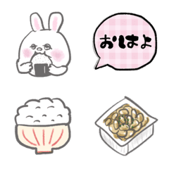 [LINE絵文字] 眠いうさぎと朝食の画像