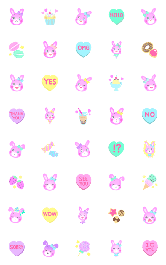 [LINE絵文字]ピンクのウサギとスウィーツの絵文字の画像一覧