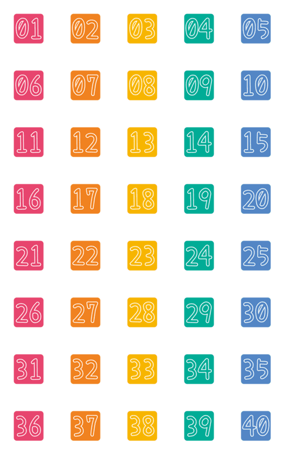 [LINE絵文字]Colorful numeral tags 03 [01-40]の画像一覧