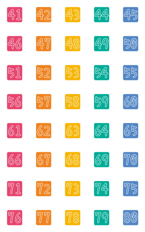 [LINE絵文字]Colorful numeral tags 03 [41-80]の画像一覧