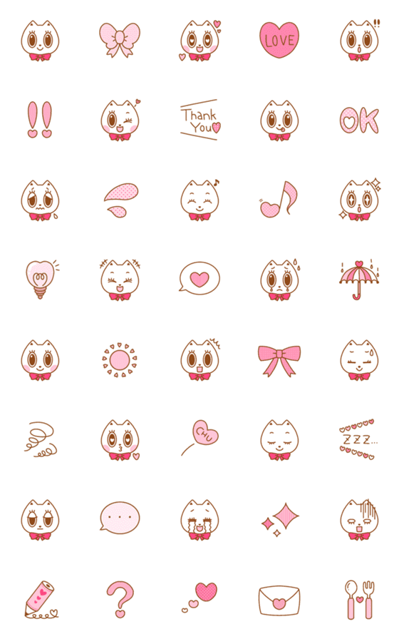 Line絵文字 ピンクがかわいい 白猫リボン 40種類 1円