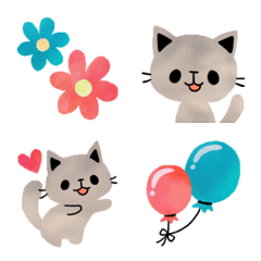 [LINE絵文字] 灰色ねこのカラフル絵文字の画像