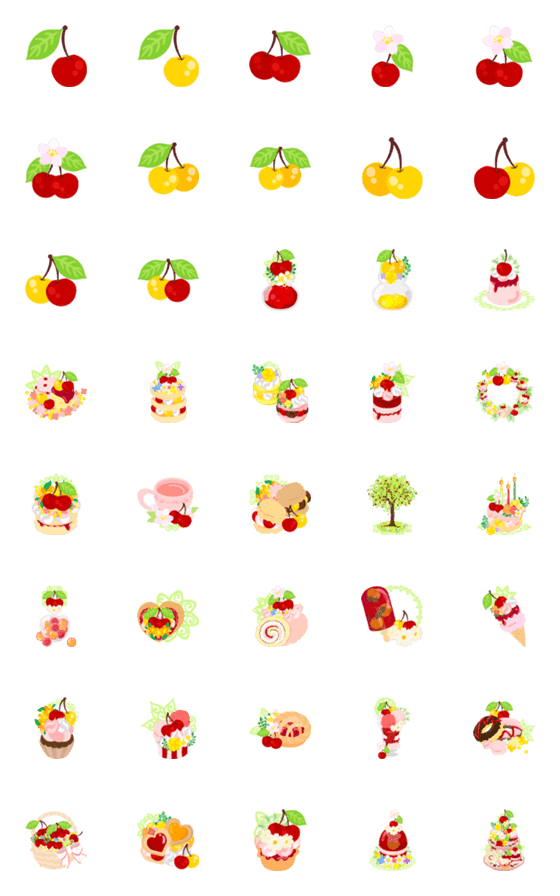 [LINE絵文字]Cute Cherry Sweets Emojiの画像一覧