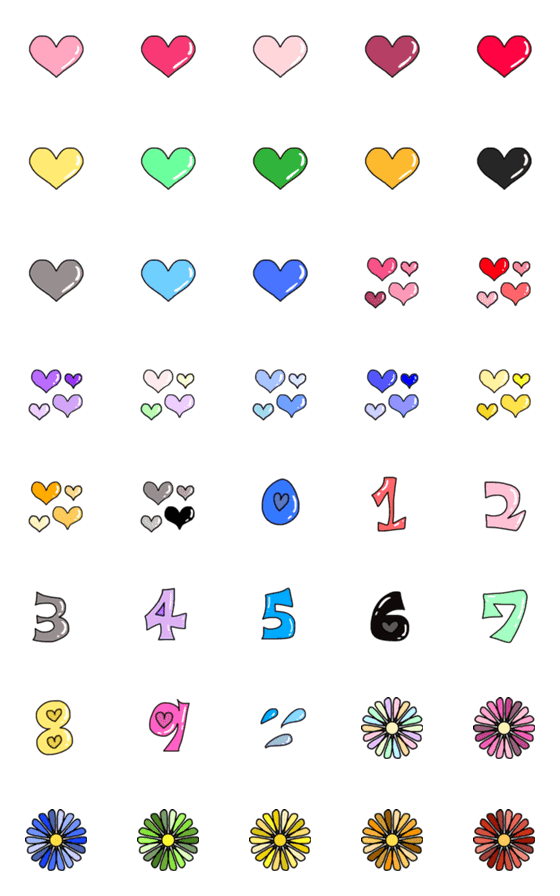[LINE絵文字]シンプルでカラフルなハートと数字とお花の画像一覧