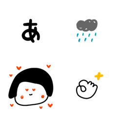 [LINE絵文字] おかっぱちゃんのデコ文字+基本絵文字の画像