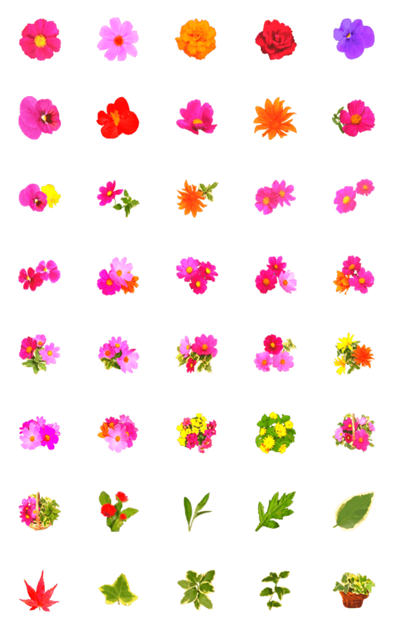 [LINE絵文字]フレッシュ◇いろんなお花と葉っぱの画像一覧