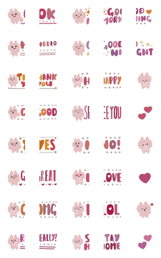 [LINE絵文字]ピンクうさぎのEnglish挨拶♡の画像一覧