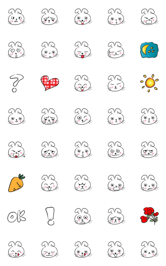 [LINE絵文字]round face cute rabbitの画像一覧