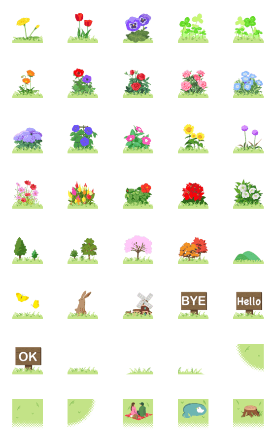 [LINE絵文字]繋がる四季の花と草原の画像一覧