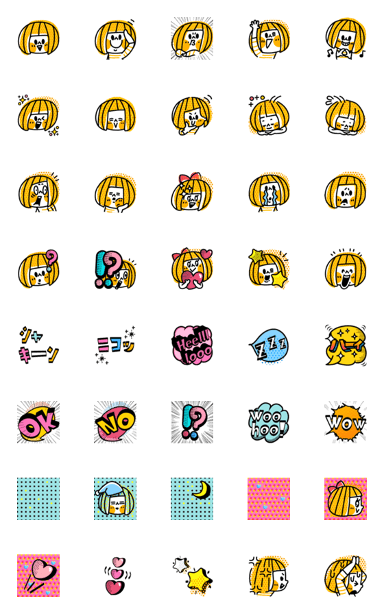 [LINE絵文字]THEポップボブガール アメコミ風絵文字の画像一覧