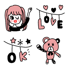 [LINE絵文字] Pink ＆ black おしゃくま 絵文字の画像