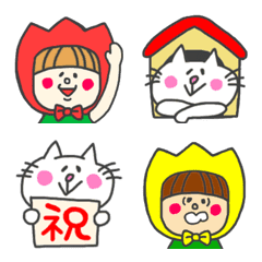 [LINE絵文字] チューリップ時々ネコの画像