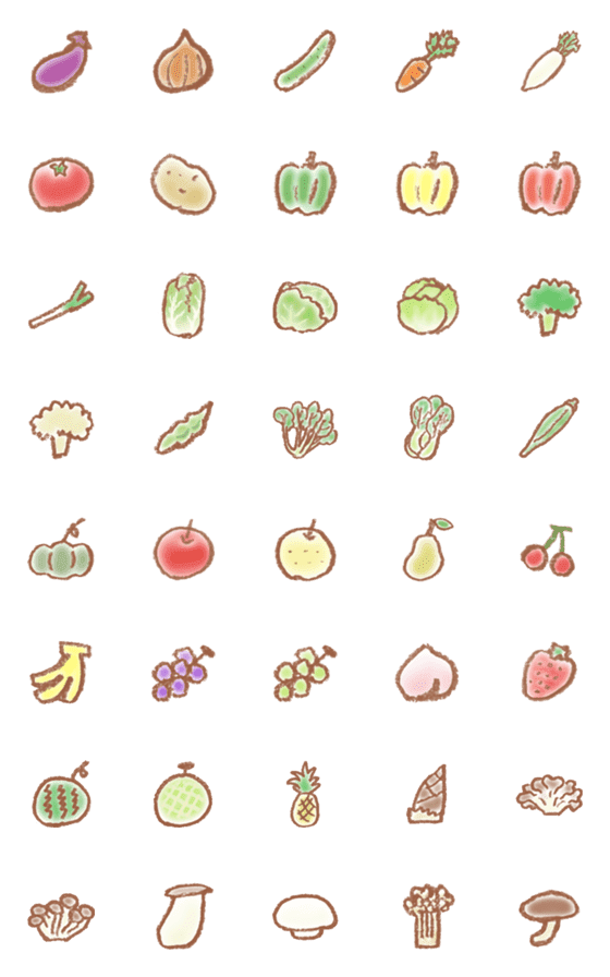 [LINE絵文字]鉛筆タッチ♪野菜と果物ときのこの画像一覧