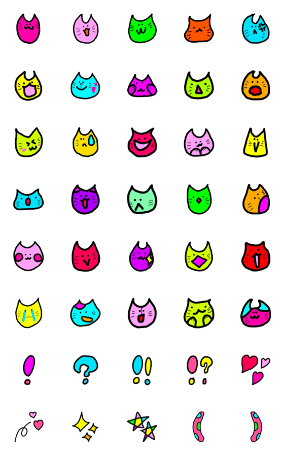 [LINE絵文字]猫に憧れるカラフルにゃるずの絵文字の画像一覧