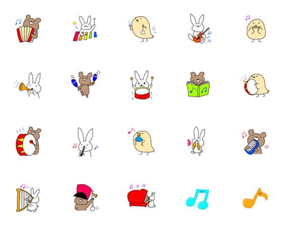 [LINE絵文字]どうぶつの音楽隊の画像一覧