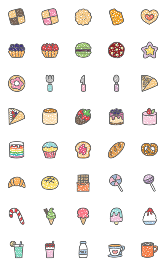 [LINE絵文字]My Crayon Emoji 2: Dessertの画像一覧