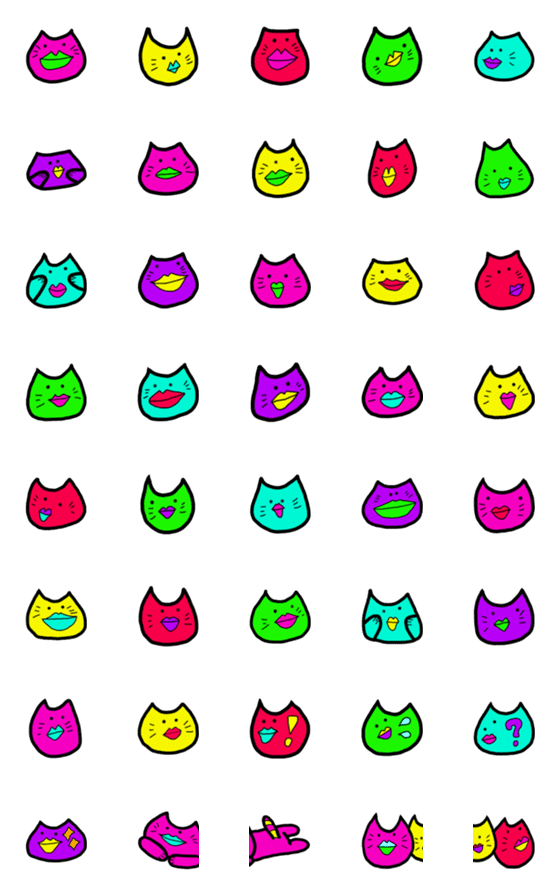 [LINE絵文字]猫に憧れるカラフルリップにゃるずの絵文字の画像一覧