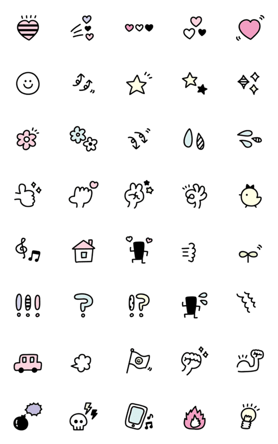 [LINE絵文字]くっきり♡絵文字【モノクロ×パステル】の画像一覧