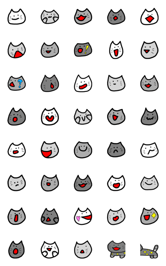 [LINE絵文字]猫に憧れるモノクロにゃるずの絵文字の画像一覧