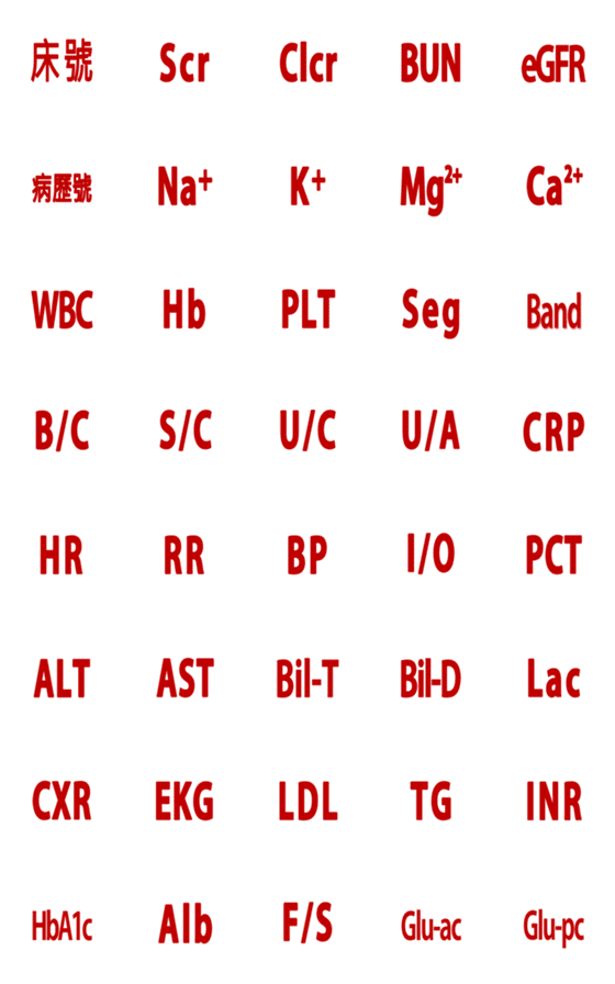 [LINE絵文字]Medical abbreviations - laboratory dataの画像一覧