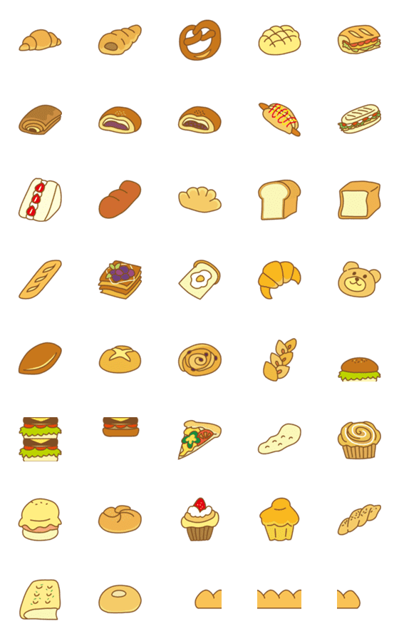 [LINE絵文字]パン好きのための絵文字の画像一覧