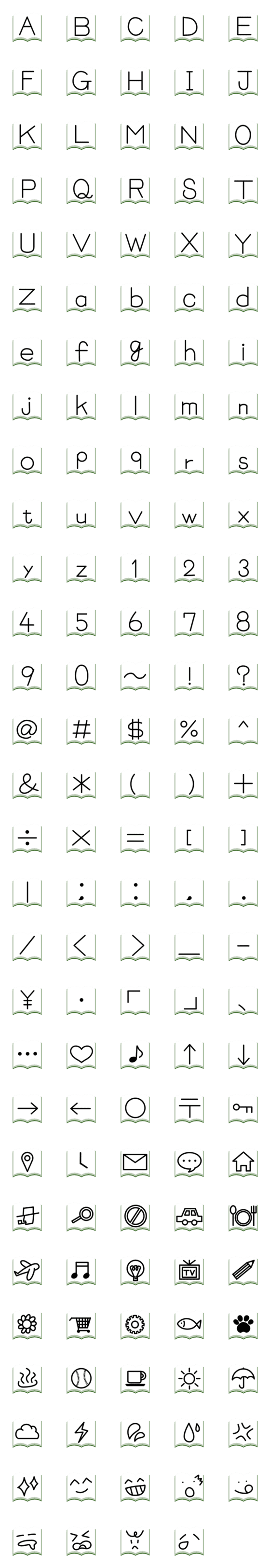 [LINE絵文字]本を開いて アルファベット数字記号 144の画像一覧