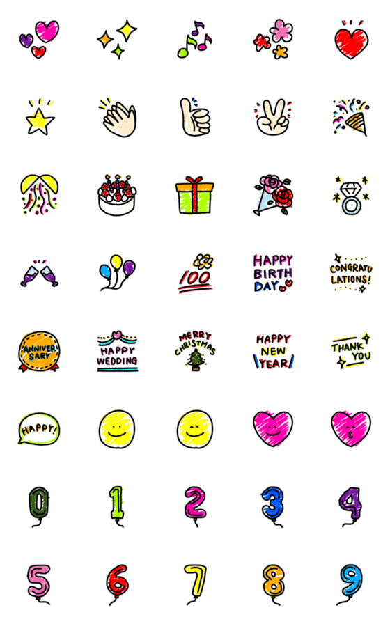 [LINE絵文字]落書き風誰でも使いやすいお祝い絵文字の画像一覧