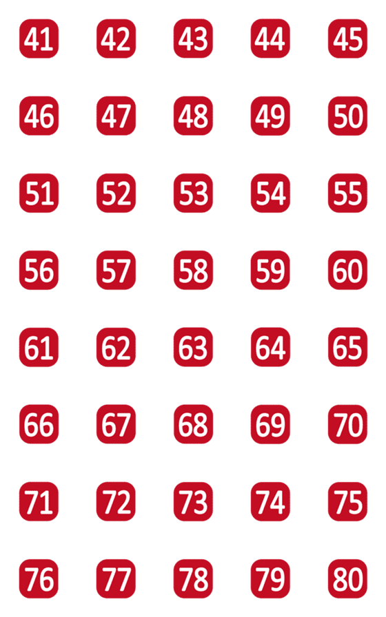 [LINE絵文字]丸枠の正方形番号(41-80)の画像一覧